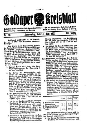 Goldaper Kreisblatt vom 11.05.1922