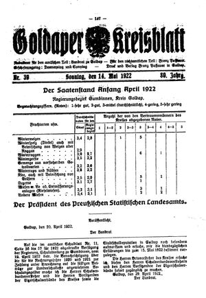 Goldaper Kreisblatt vom 14.05.1922