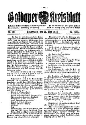 Goldaper Kreisblatt vom 18.05.1922