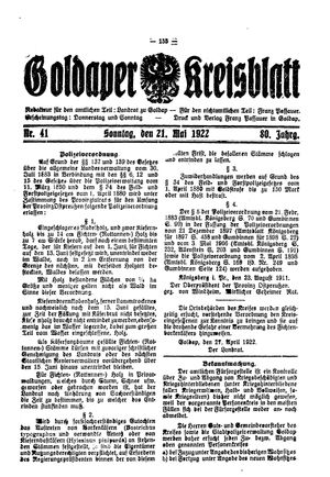 Goldaper Kreisblatt vom 21.05.1922