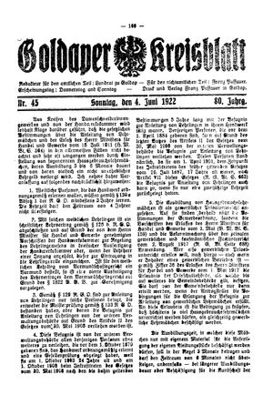 Goldaper Kreisblatt vom 04.06.1922