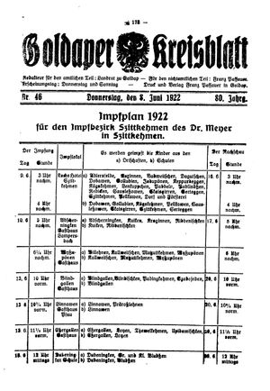 Goldaper Kreisblatt vom 08.06.1922