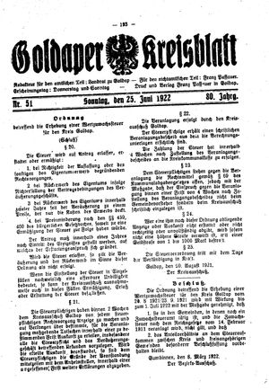 Goldaper Kreisblatt vom 25.06.1922