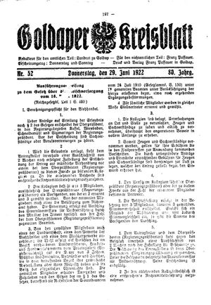 Goldaper Kreisblatt vom 29.06.1922