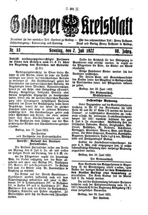 Goldaper Kreisblatt vom 02.07.1922