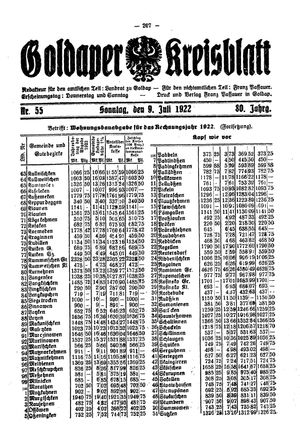 Goldaper Kreisblatt vom 09.07.1922