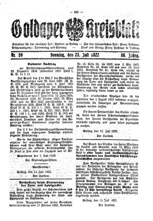 Goldaper Kreisblatt vom 23.07.1922