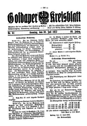 Goldaper Kreisblatt vom 30.07.1922