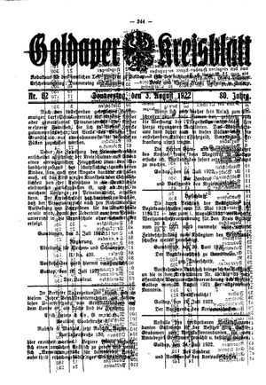 Goldaper Kreisblatt vom 03.08.1922