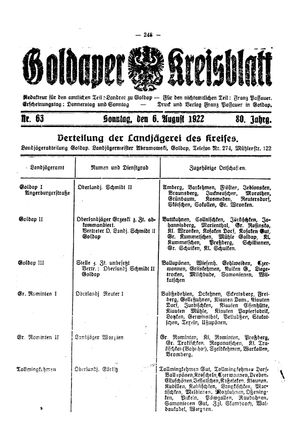 Goldaper Kreisblatt vom 06.08.1922