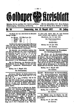Goldaper Kreisblatt vom 10.08.1922