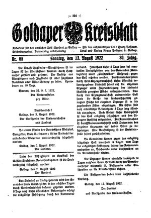 Goldaper Kreisblatt vom 13.08.1922