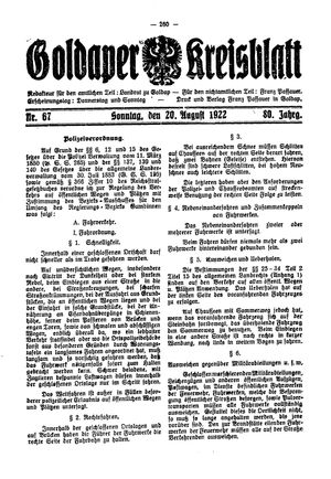 Goldaper Kreisblatt vom 20.08.1922