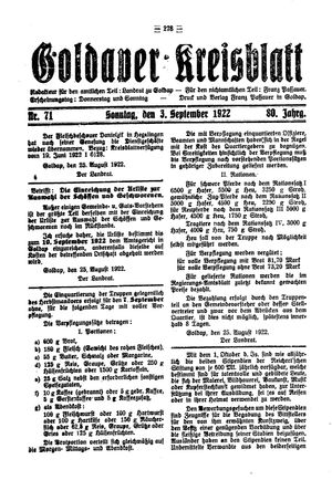 Goldaper Kreisblatt vom 03.09.1922