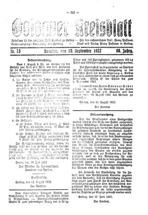 Goldaper Kreisblatt vom 10.09.1922