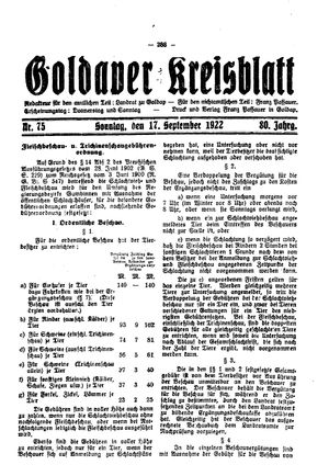 Goldaper Kreisblatt vom 17.09.1922