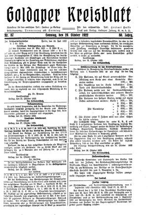 Goldaper Kreisblatt vom 29.10.1922