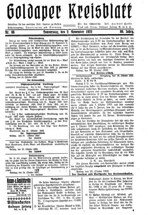 Goldaper Kreisblatt vom 02.11.1922