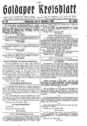 Goldaper Kreisblatt vom 09.11.1922