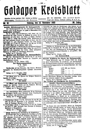 Goldaper Kreisblatt vom 12.11.1922