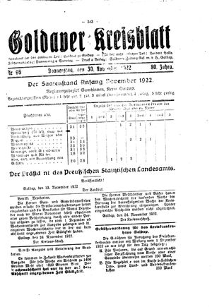 Goldaper Kreisblatt vom 30.11.1922