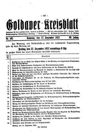 Goldaper Kreisblatt vom 17.12.1922