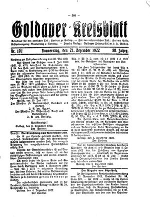 Goldaper Kreisblatt vom 21.12.1922