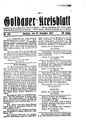 Goldaper Kreisblatt vom 24.12.1922