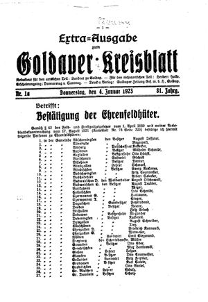 Goldaper Kreisblatt vom 04.01.1923