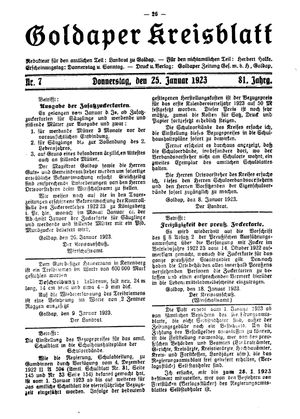 Goldaper Kreisblatt vom 25.01.1923