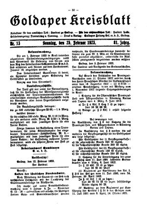 Goldaper Kreisblatt vom 25.02.1923