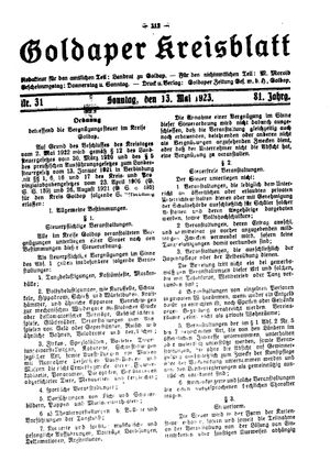 Goldaper Kreisblatt vom 13.05.1923