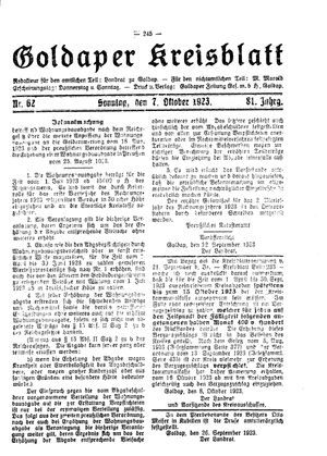 Goldaper Kreisblatt vom 07.10.1923