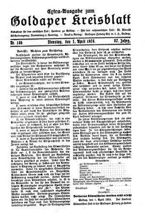 Goldaper Kreisblatt on Apr 1, 1924