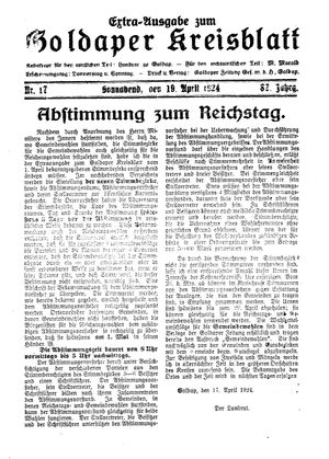 Goldaper Kreisblatt on Apr 19, 1924