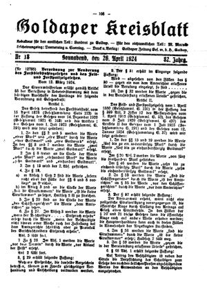 Goldaper Kreisblatt vom 26.04.1924