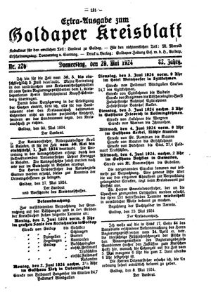 Goldaper Kreisblatt vom 29.05.1924