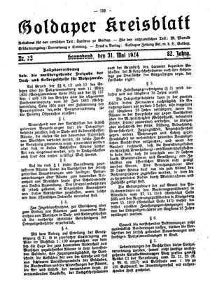 Goldaper Kreisblatt vom 31.05.1924