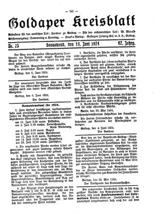 Goldaper Kreisblatt vom 14.06.1924