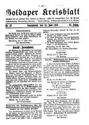 Goldaper Kreisblatt vom 21.06.1924