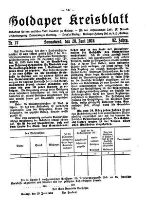 Goldaper Kreisblatt vom 28.06.1924