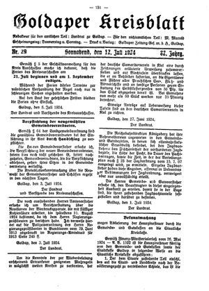 Goldaper Kreisblatt vom 12.07.1924