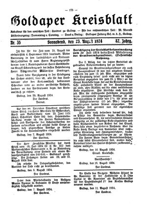 Goldaper Kreisblatt vom 23.08.1924