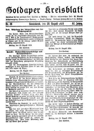 Goldaper Kreisblatt vom 30.08.1924