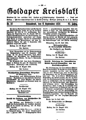 Goldaper Kreisblatt vom 06.09.1924