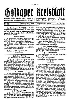 Goldaper Kreisblatt vom 13.09.1924