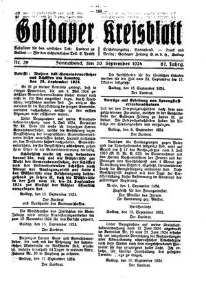 Goldaper Kreisblatt vom 20.09.1924