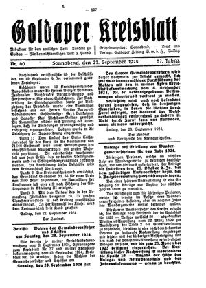 Goldaper Kreisblatt vom 27.09.1924