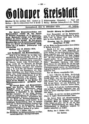 Goldaper Kreisblatt vom 11.10.1924