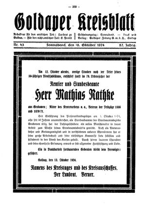 Goldaper Kreisblatt vom 18.10.1924